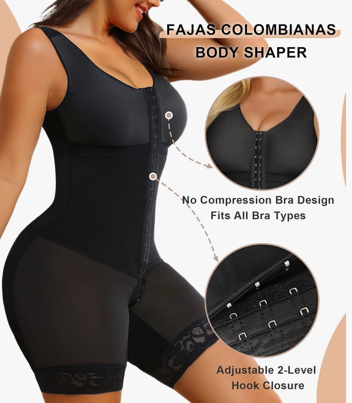 DreamShaper® Full Body Hooked Faja Bodysuit with Zipper Crotch