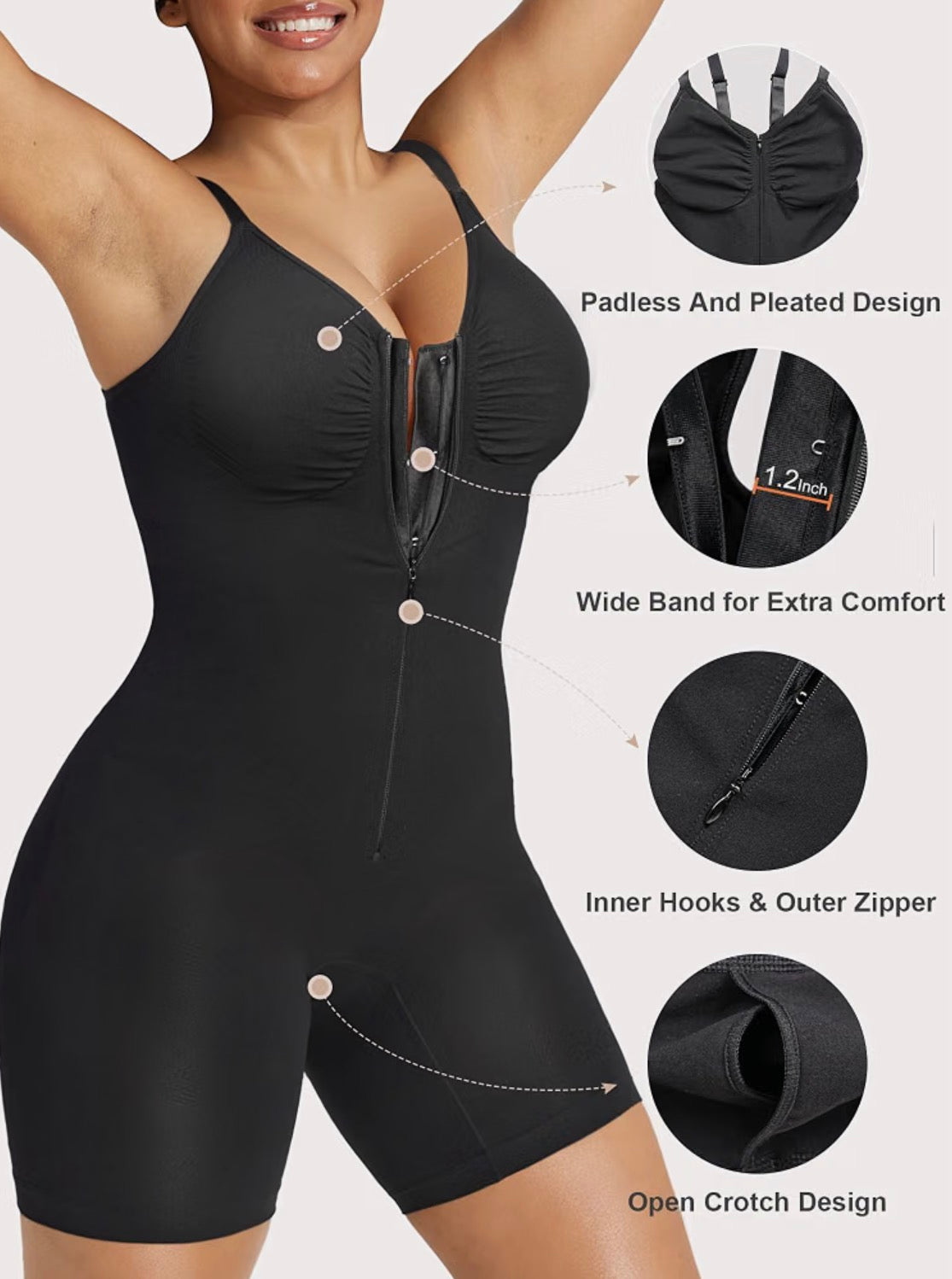 Flexifit® Zip-Up Tummy Control Mid Thigh Seamless Bodysuit