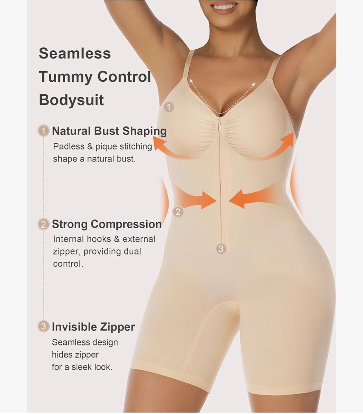 Flexifit® Zip-Up Tummy Control Mid Thigh Seamless Bodysuit