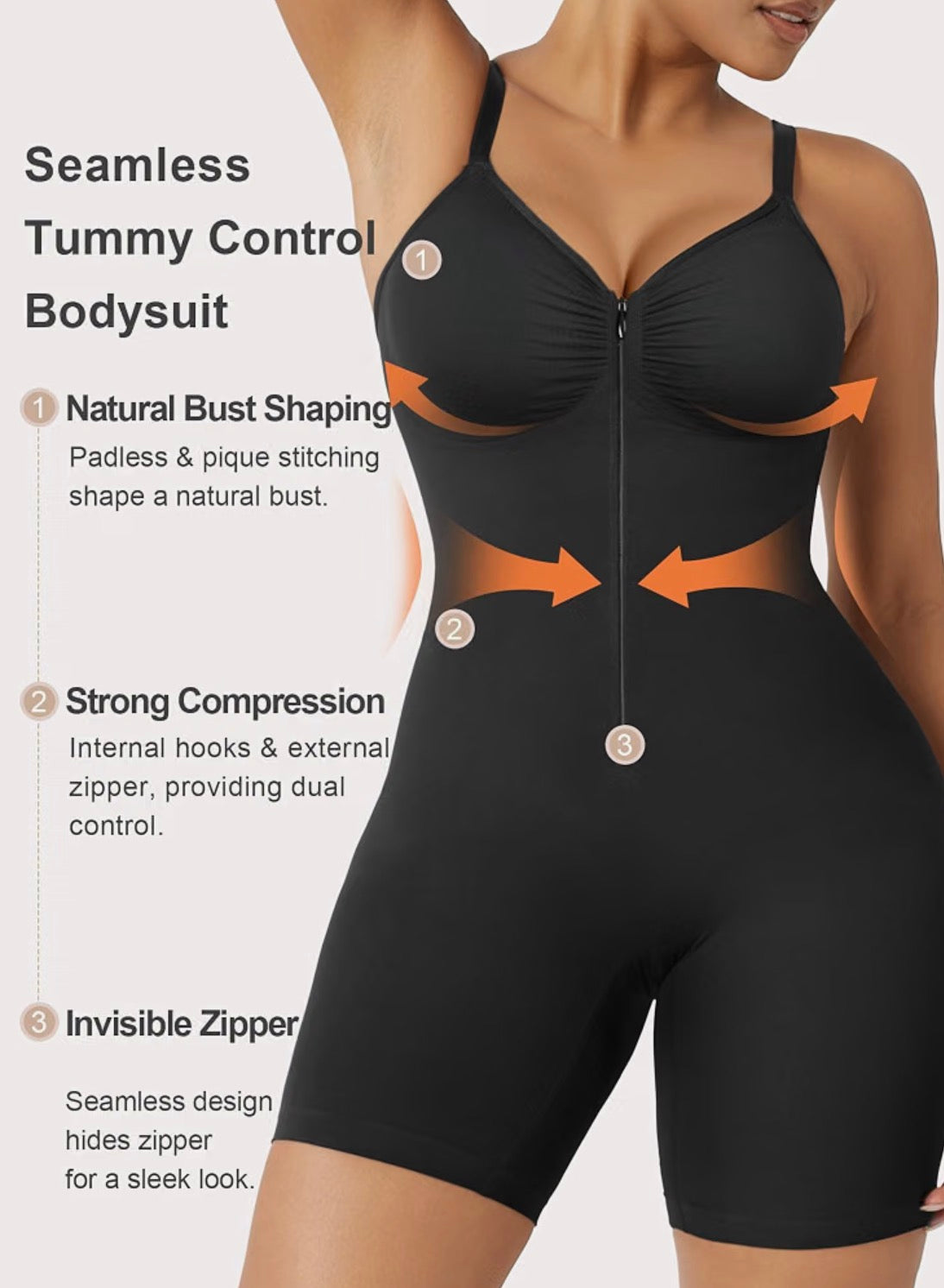 Flexifit® Zip-Up Tummy Control Mid Thigh Seamless Bodysuit