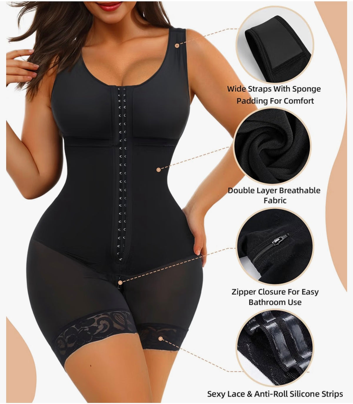 DreamShaper® Full Body Hooked Faja Bodysuit with Zipper Crotch